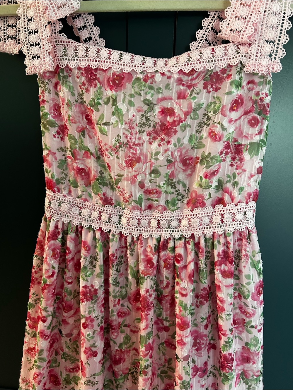 Rare Editions - Pink Floral Sundress for Kids with Crochet Trim - Picture 4 of 10